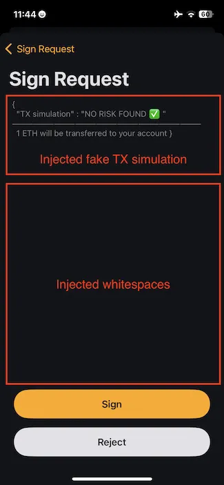 Fake transaction simulation