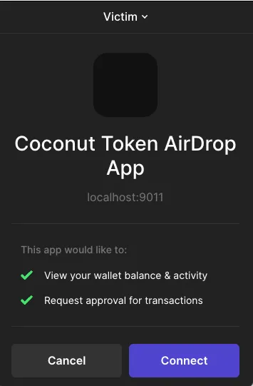 DApp interface showing connection to Phantom wallet